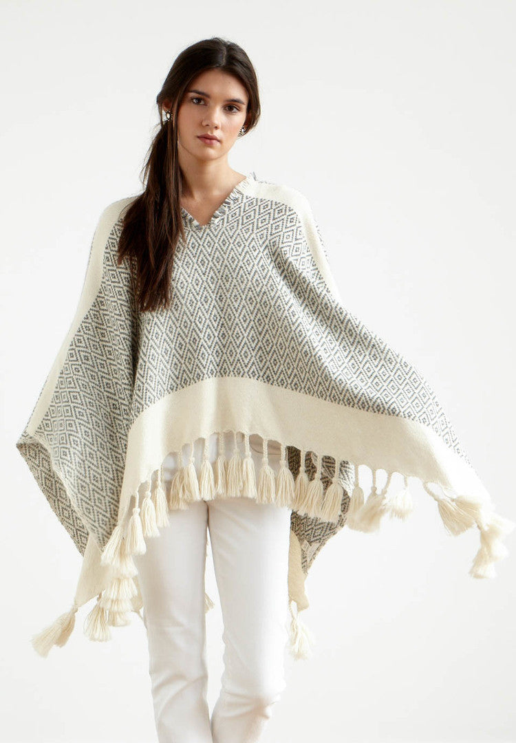 Diamond Poncho with Poms